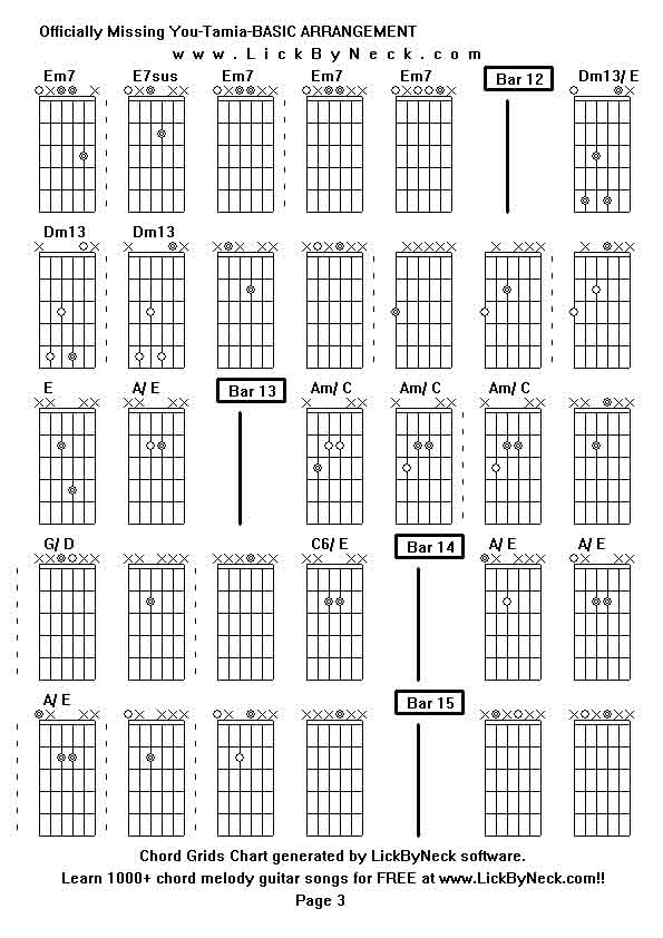 Chord Grids Chart of chord melody fingerstyle guitar song-Officially Missing You-Tamia-BASIC ARRANGEMENT,generated by LickByNeck software.